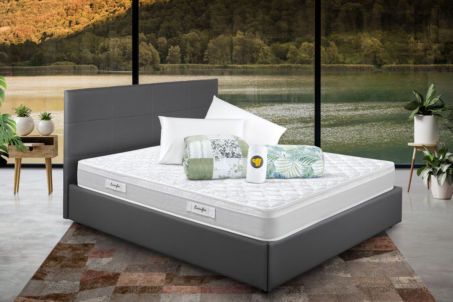 Eminflex materassi Experia matrimoniale con letto contenitore grigio e kit accessori matrimoniale