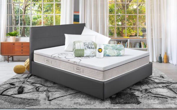 Eminflex Materassi Diamond matrimoniale in offerta con letto contenitore Anna grigio chiuso e kit notte