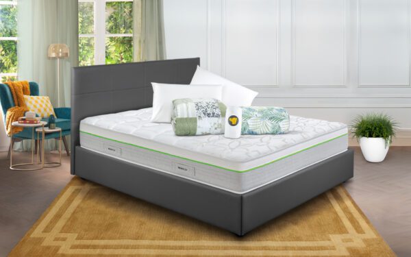 Eminflex Materassi Green matrimoniale in offerta con letto contenitore Anna grigio chiuso e kit notte