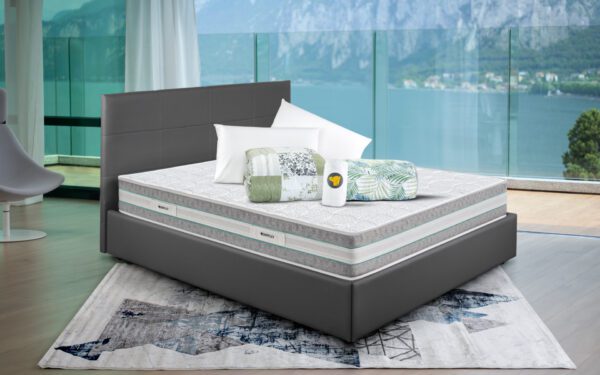 Eminflex Materassi Infinity matrimoniale in offerta con letto contenitore Anna grigio chiuso e kit notte