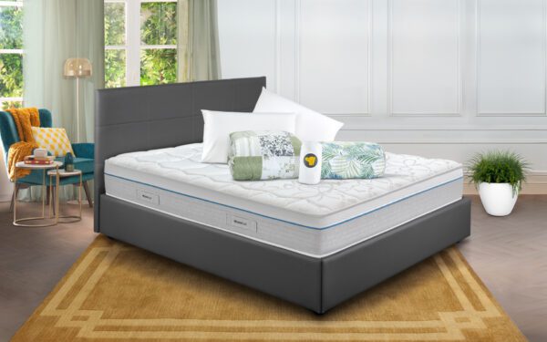 Eminflex Materassi Innova matrimoniale offerta con letto contenitore Anna grigio chiuso e kit notte