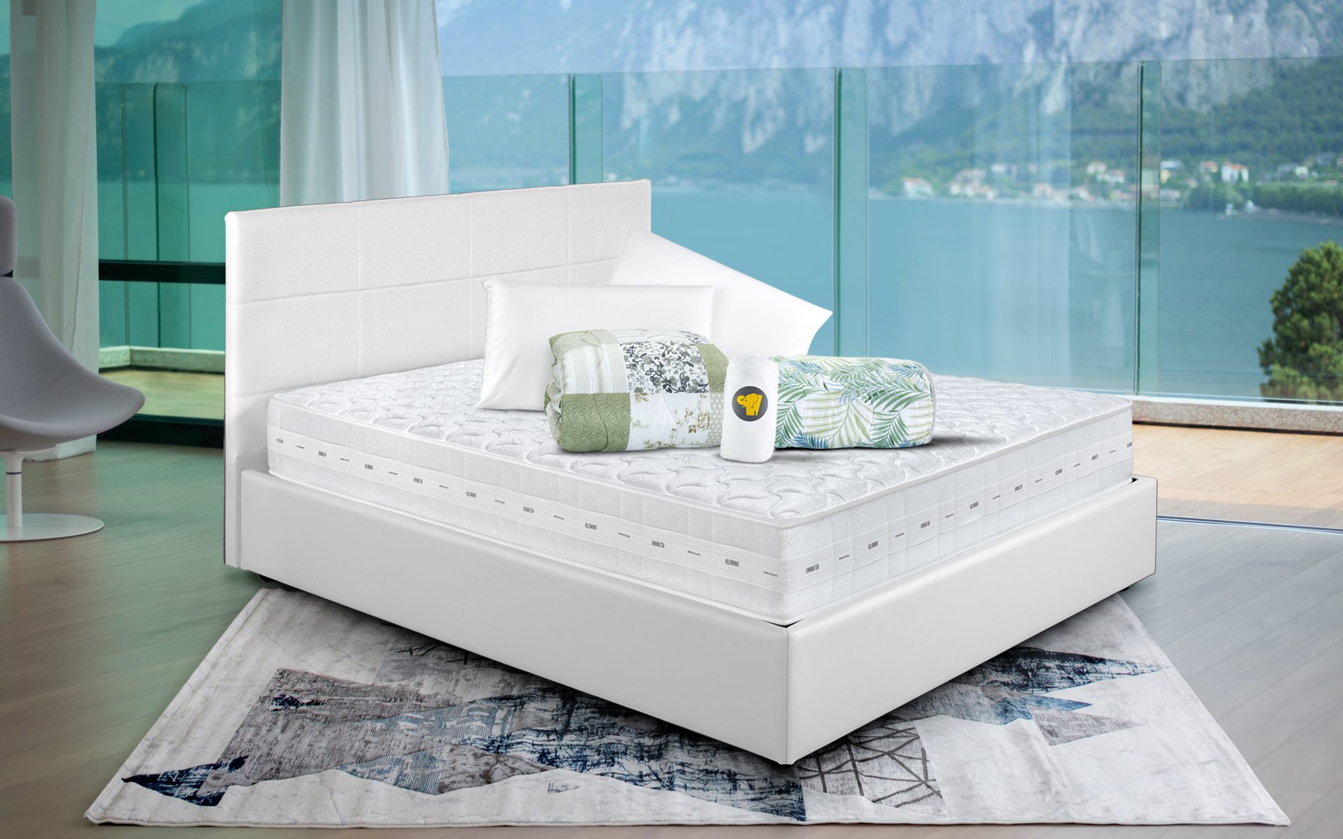 Eminflex Materassi Mito matrimoniale offerta con letto contenitore Anna bianco chiuso e kit notte