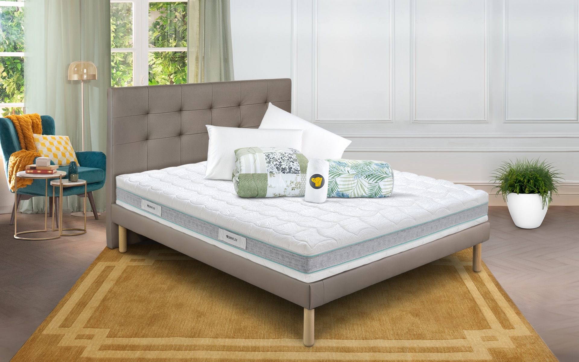 Eminflex Materassi Naturity matrimoniale con base letto Gioia tortora con kit notte