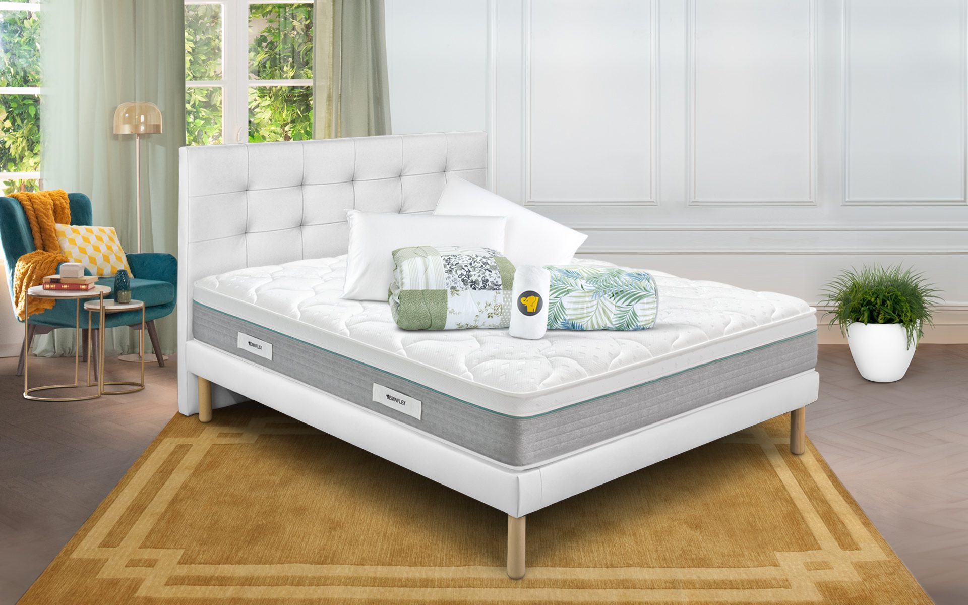 Eminflex Materassi Paradise matrimoniale con base letto Gioia bianco con kit notte