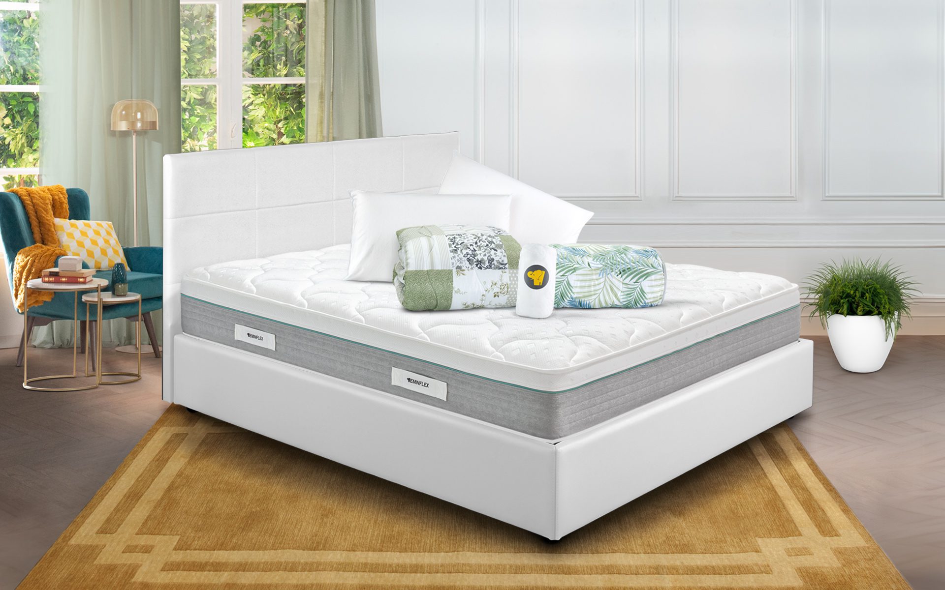 Eminflex Materassi Paradise matrimoniale offerta con letto contenitore Anna bianco chiuso e kit notte