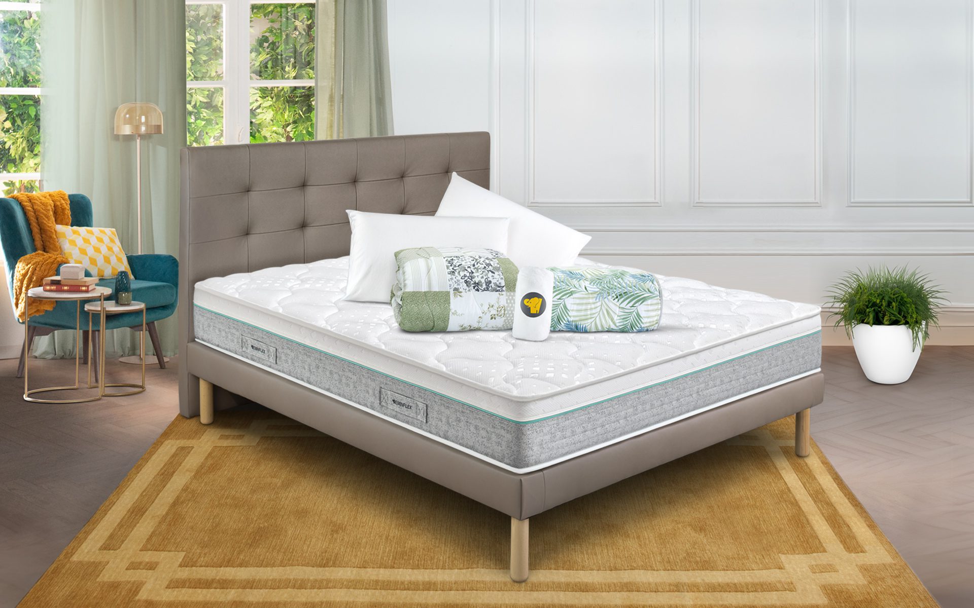 Eminflex Materassi Perfecto matrimoniale con base letto Gioia tortora con kit notte