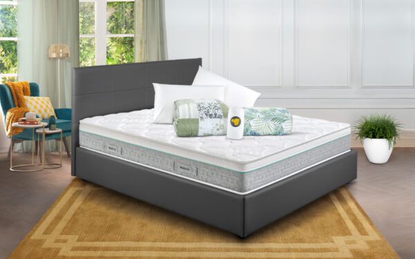 Eminflex Materassi Perfecto matrimoniale offerta con letto contenitore Anna grigio chiuso e kit notte