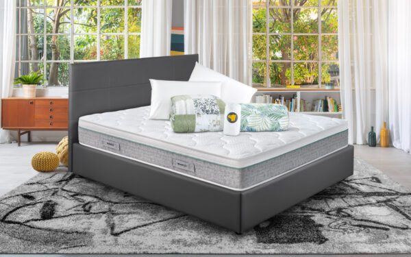 Eminflex Materassi Performa matrimoniale offerta con letto contenitore Anna grigio chiuso e kit notte