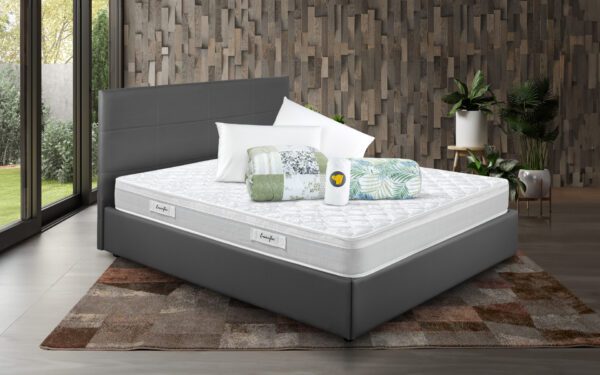 Eminflex Materassi Romeo matrimoniale offerta con letto contenitore Anna grigio chiuso e kit notte