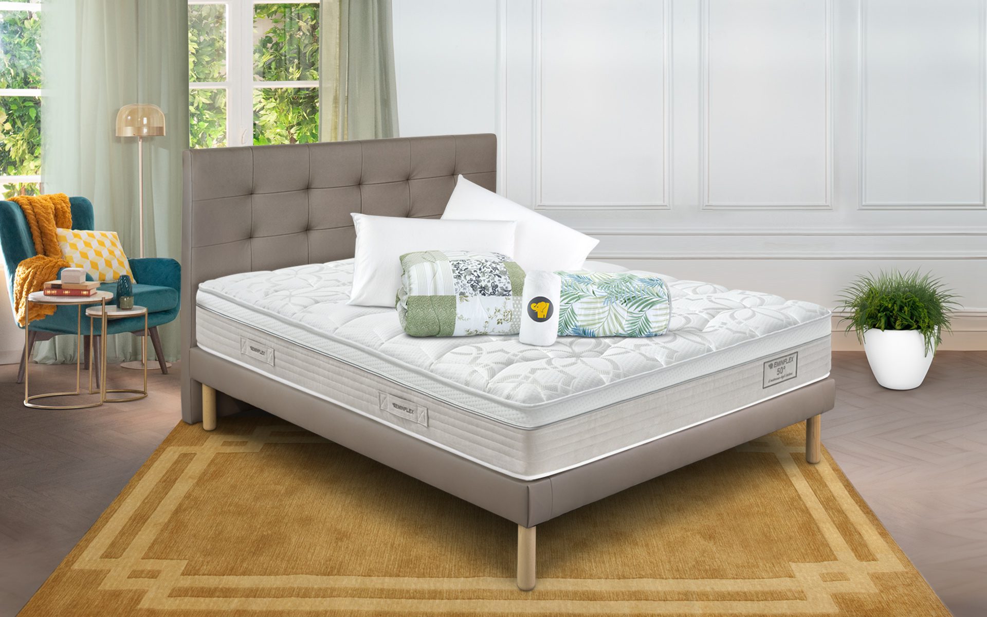 Eminflex Materassi Supremo matrimoniale con base letto Gioia tortora con kit notte