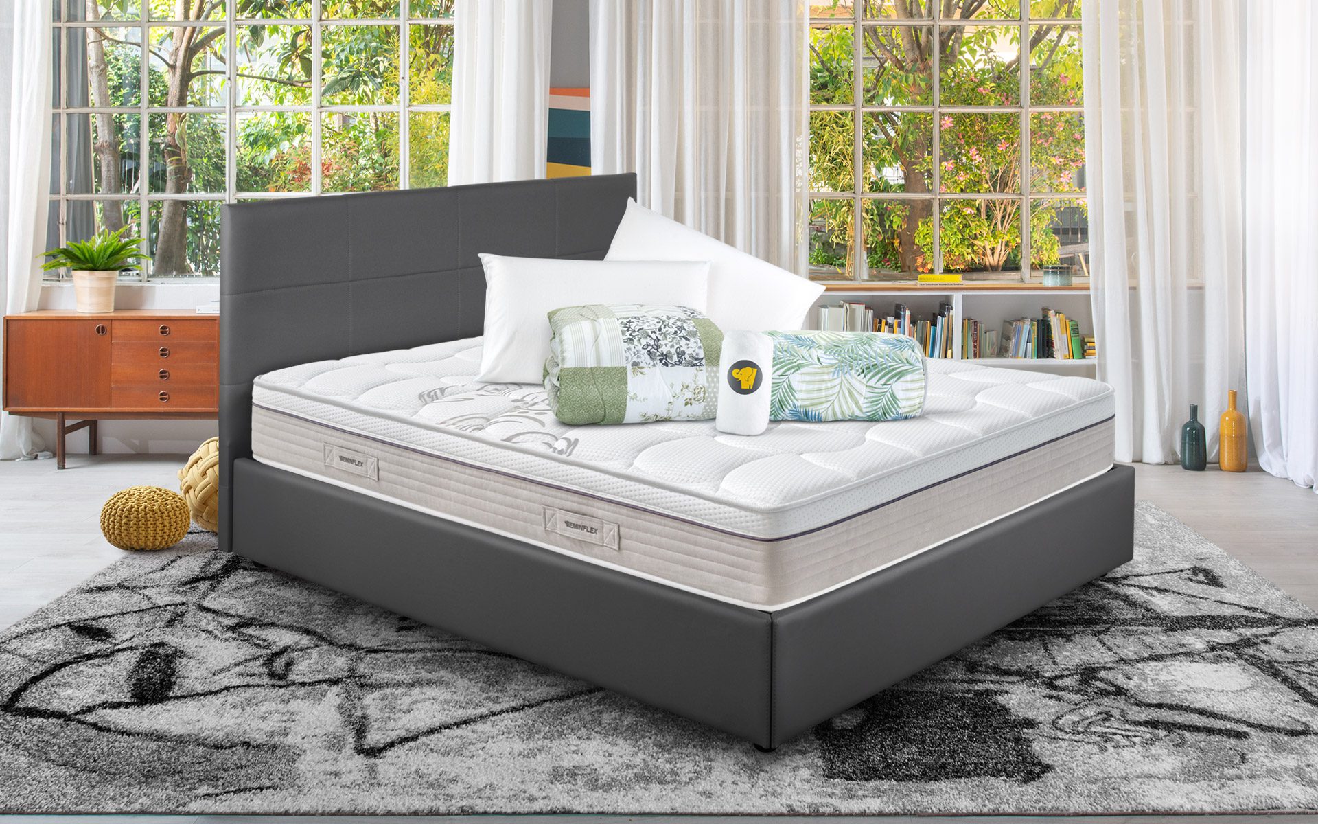 Eminflex Materassi Wonder matrimoniale offerta con letto contenitore Anna grigio chiuso e kit notte